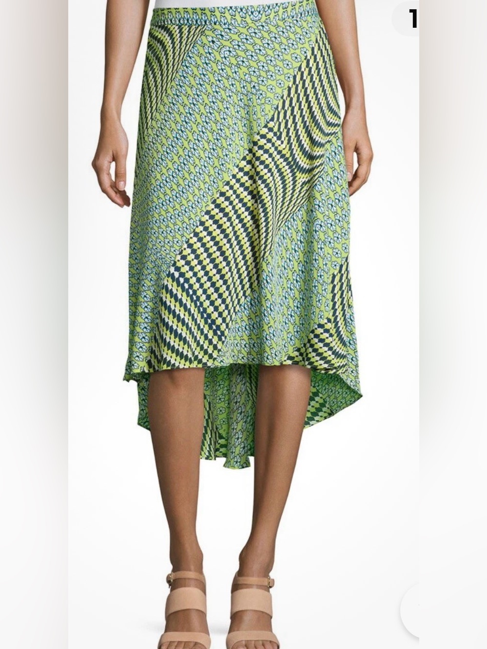 Laundry By Shelli Segal Green Patterned High-Low Skirt